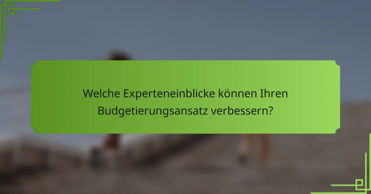 Welche Experteneinblicke können Ihren Budgetierungsansatz verbessern?
